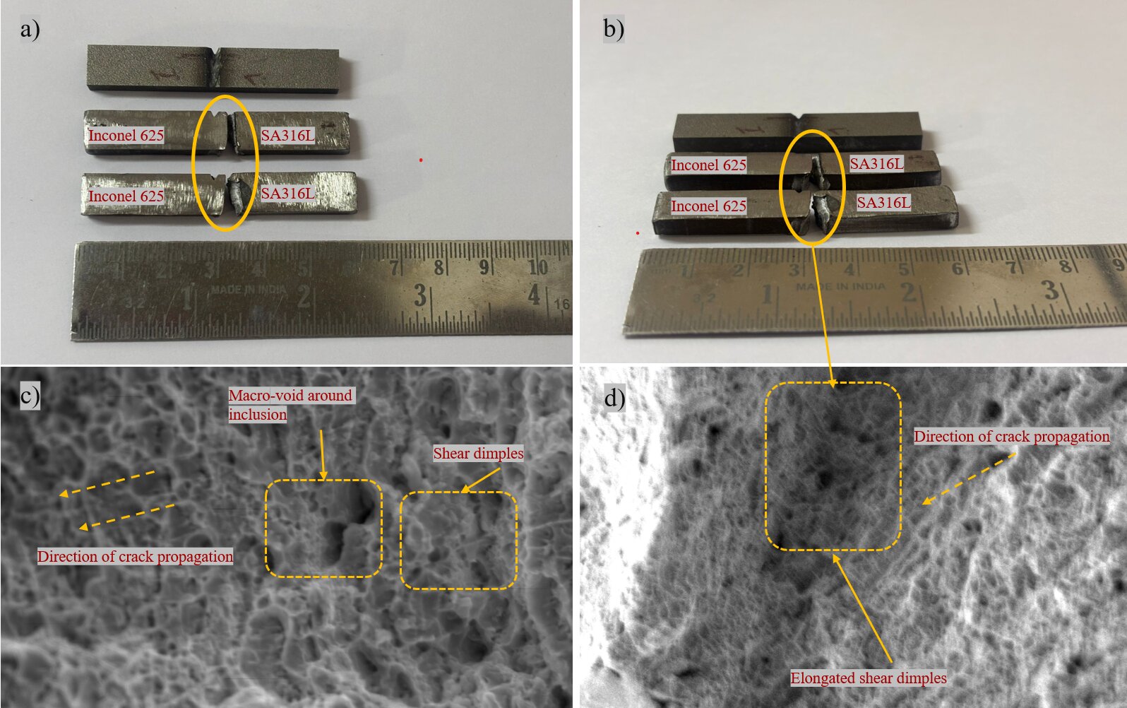 SEM fractography of the tensile fracture surface