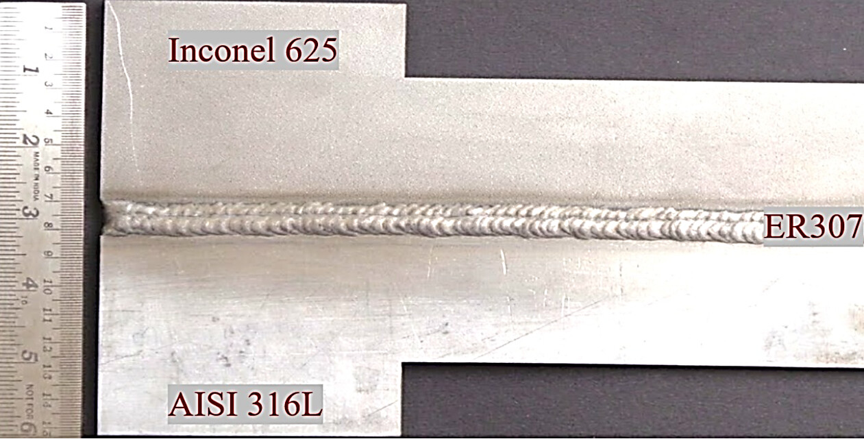 Real welded joint of Inconel 625 and AISI 316L with ER307 filler